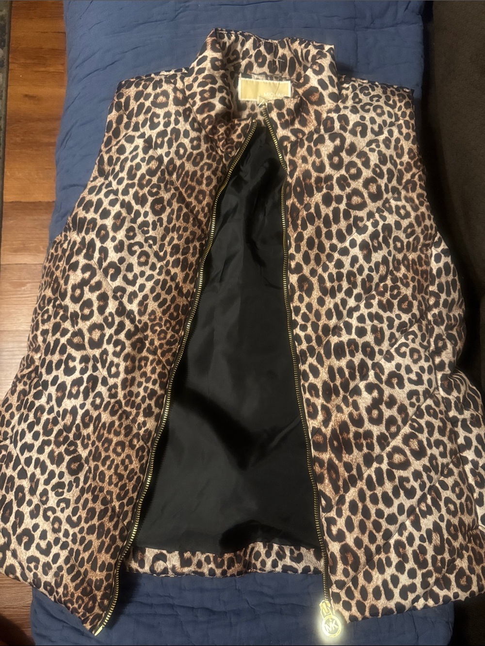 Michael Kors Leopard Quilted Vest in Brown and Black